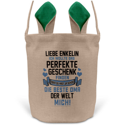 22Feels® Enkelin Osterkorb von Oma Kinder Mädchen mit Henkel Ostergeschenk Tragetasche Ostern Deko Osternest Körbchen Hasenohren (Beige/Grün)-Ostern Tragetasche-22Feels