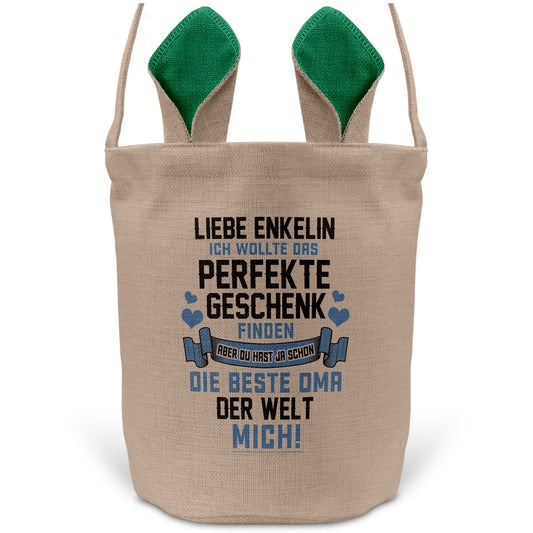 22Feels® Enkelin Osterkorb von Oma Kinder Mädchen mit Henkel Ostergeschenk Tragetasche Ostern Deko Osternest Körbchen Hasenohren (Beige/Grün)-Ostern Tragetasche-22Feels