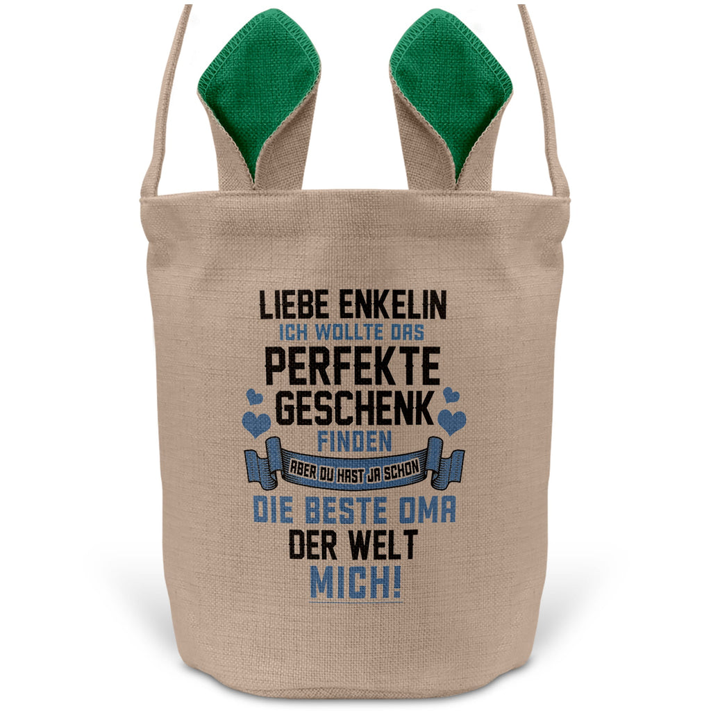 22Feels® Enkelin Osterkorb von Oma Kinder Mädchen mit Henkel Ostergeschenk Tragetasche Ostern Deko Osternest Körbchen Hasenohren (Beige/Grün)-Ostern Tragetasche-22Feels
