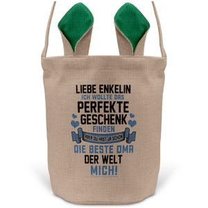 22Feels® Enkelin Osterkorb von Oma Kinder Mädchen mit Henkel Ostergeschenk Tragetasche Ostern Deko Osternest Körbchen Hasenohren (Beige/Grün)-Ostern Tragetasche-22Feels