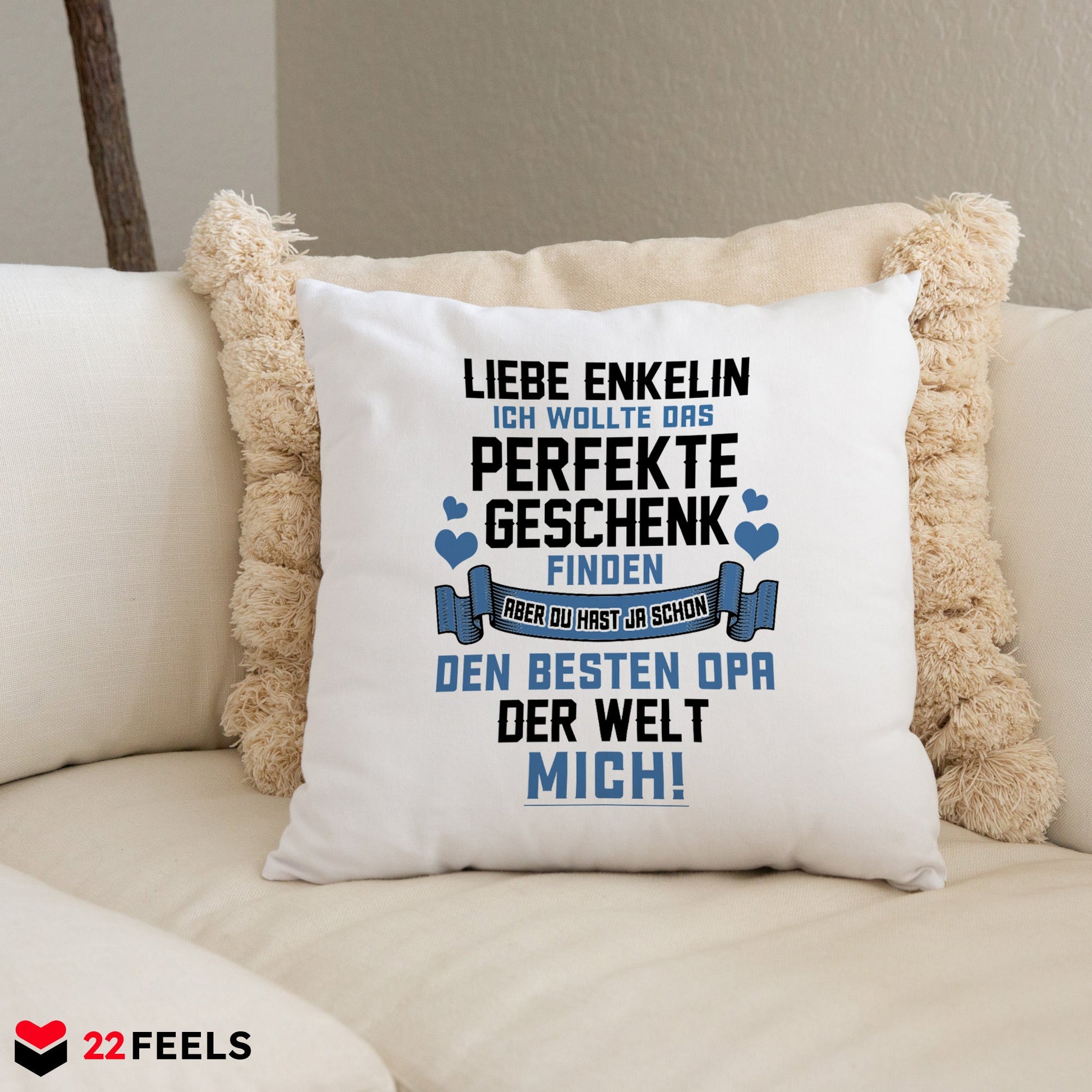 22Feels® Enkelin Geschenk vom Opa - Kissen mit Spruch (Weiss 40x40cm)-Kissen Weiss 40x40-22Feels