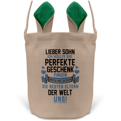 22Feels® Sohn Kinder Osterkorb mit Henkel Ostergeschenk Tragetasche Ostern Deko Osternest Körbchen Hasenohren (Beige/Grün)-Ostern Tragetasche-22Feels