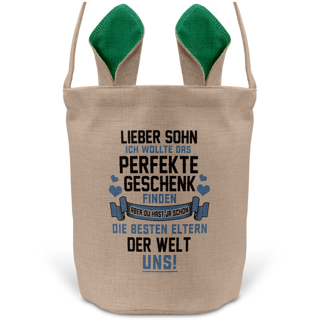 22Feels® Sohn Kinder Osterkorb mit Henkel Ostergeschenk Tragetasche Ostern Deko Osternest Körbchen Hasenohren (Beige/Grün)-Ostern Tragetasche-22Feels