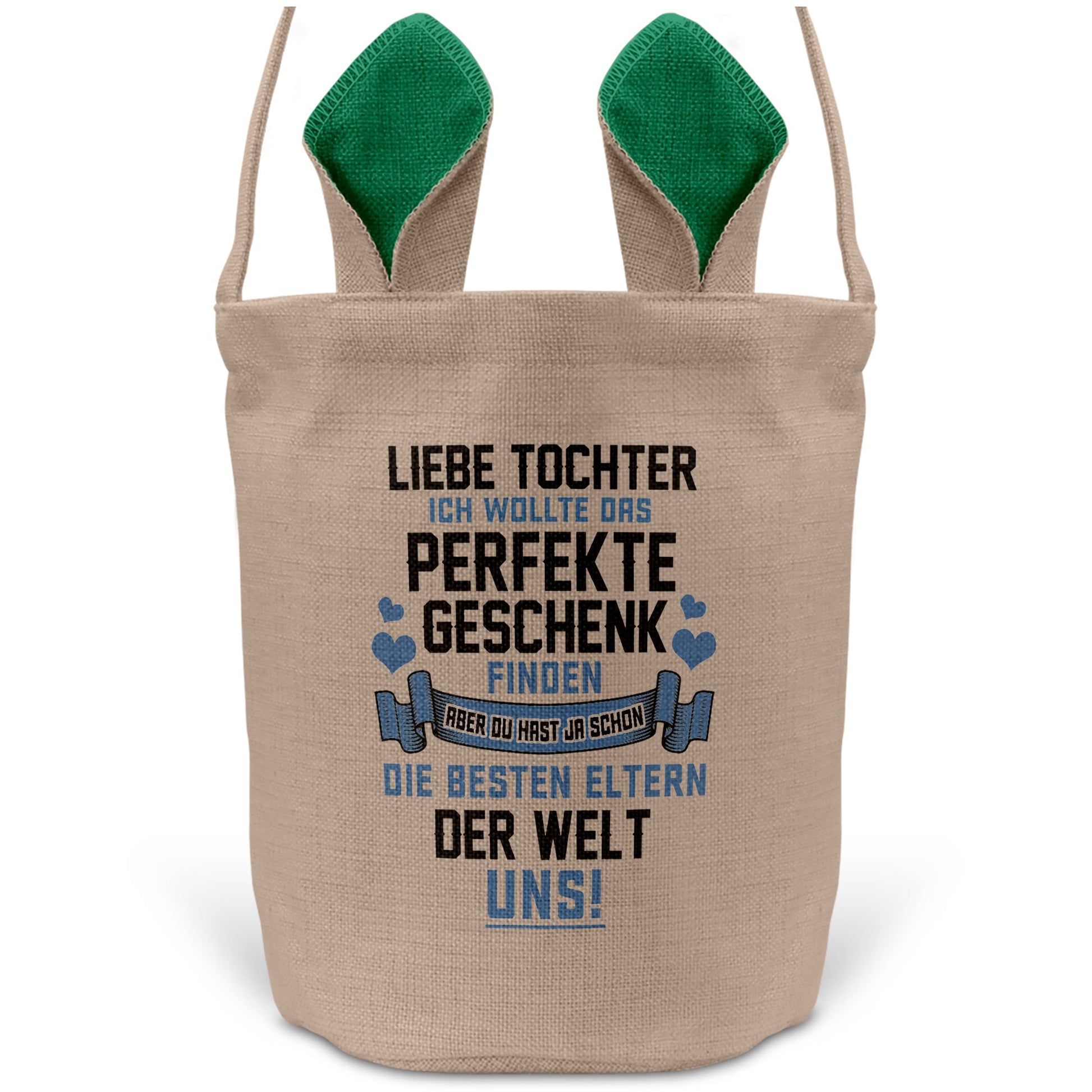 22Feels® Tochter Kinder Osterkorb mit Henkel Ostergeschenk Tragetasche Ostern Deko Osternest Körbchen Hasenohren (Beige/Grün)-Ostern Tragetasche-22Feels