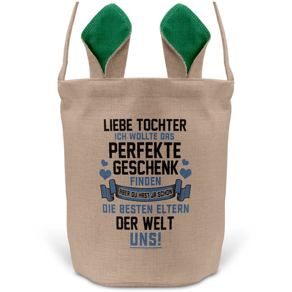 22Feels® Tochter Kinder Osterkorb mit Henkel Ostergeschenk Tragetasche Ostern Deko Osternest Körbchen Hasenohren (Beige/Grün)-Ostern Tragetasche-22Feels