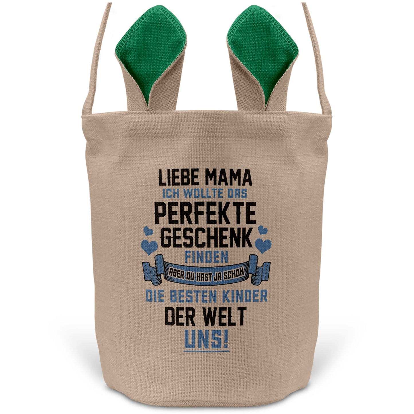 22Feels® Mama Osterkorb Mutter mit Henkel Ostergeschenk Tragetasche Ostern Deko Osternest Körbchen Hasenohren (Beige/Grün)-Ostern Tragetasche-22Feels