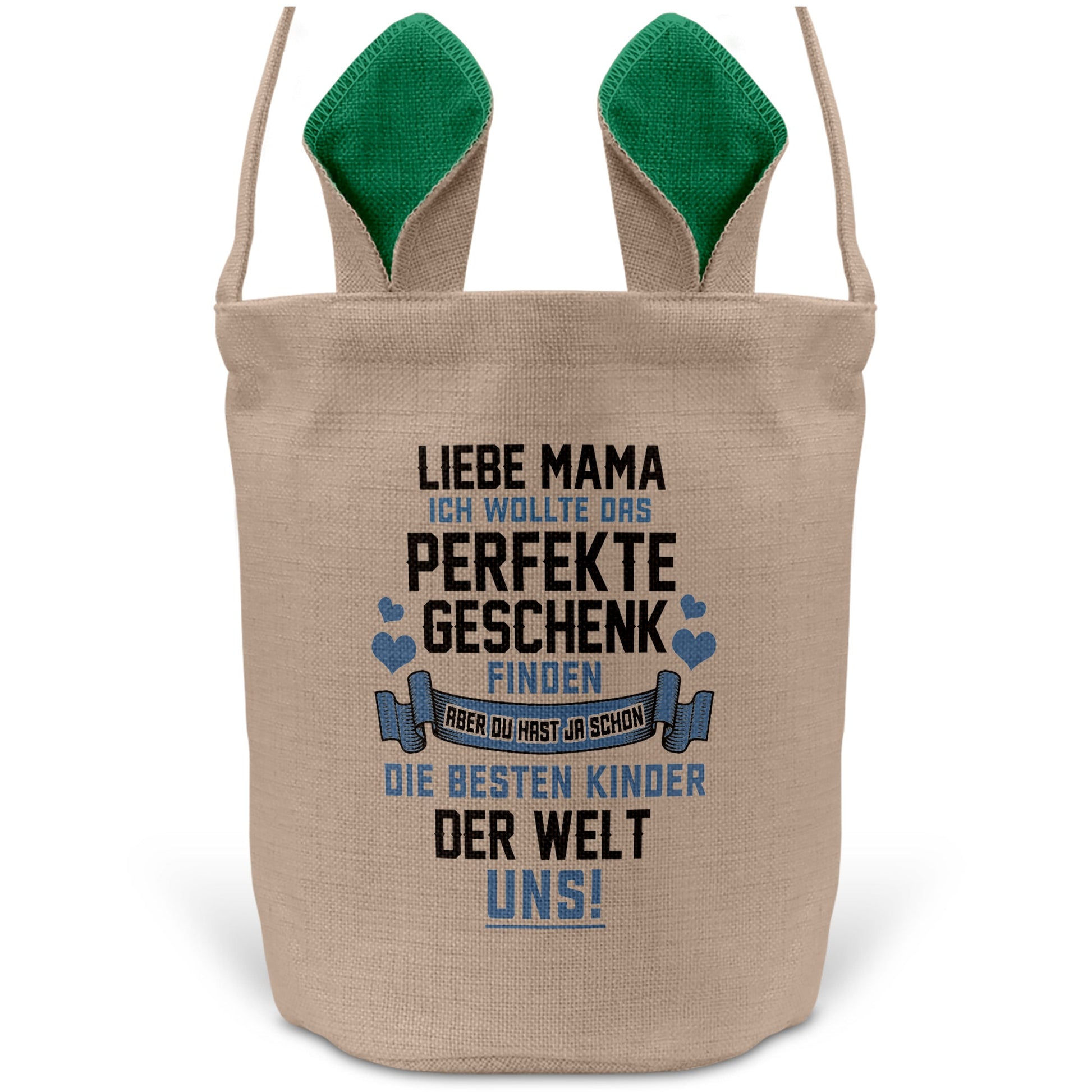 22Feels® Mama Osterkorb Mutter mit Henkel Ostergeschenk Tragetasche Ostern Deko Osternest Körbchen Hasenohren (Beige/Grün)-Ostern Tragetasche-22Feels