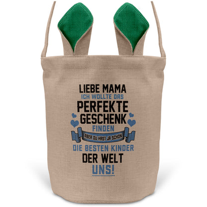 22Feels® Mama Osterkorb Mutter mit Henkel Ostergeschenk Tragetasche Ostern Deko Osternest Körbchen Hasenohren (Beige/Grün)-Ostern Tragetasche-22Feels