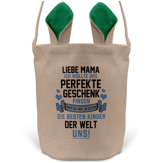 22Feels® Mama Osterkorb Mutter mit Henkel Ostergeschenk Tragetasche Ostern Deko Osternest Körbchen Hasenohren (Beige/Grün)-Ostern Tragetasche-22Feels