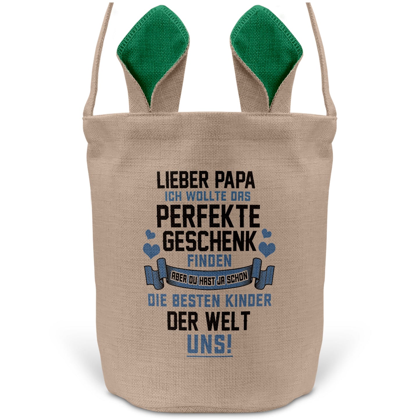 22Feels® Papa Osterkorb Vater mit Henkel Ostergeschenk Tragetasche Ostern Deko Osternest Körbchen Hasenohren (Beige/Grün)-Ostern Tragetasche-22Feels