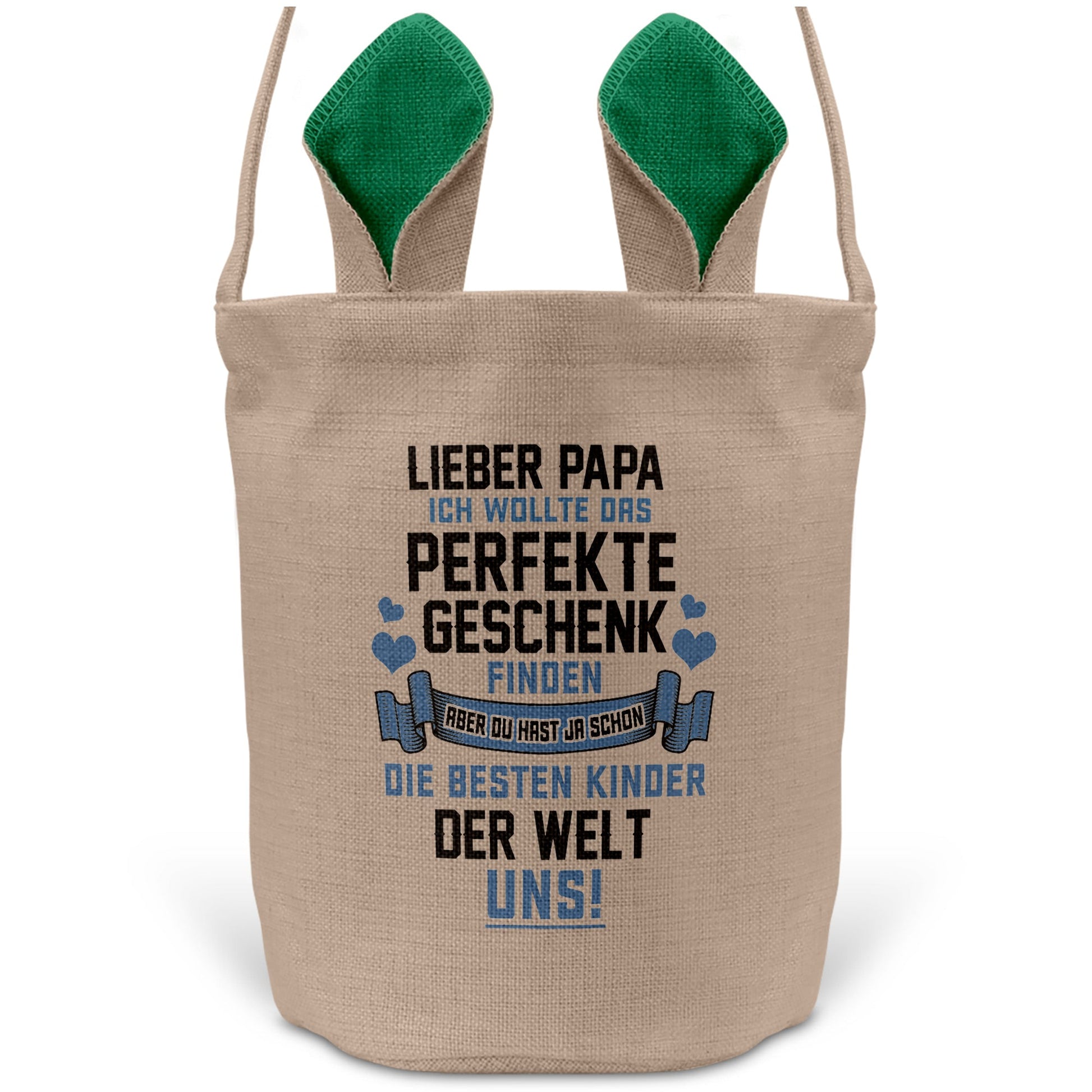 22Feels® Papa Osterkorb Vater mit Henkel Ostergeschenk Tragetasche Ostern Deko Osternest Körbchen Hasenohren (Beige/Grün)-Ostern Tragetasche-22Feels