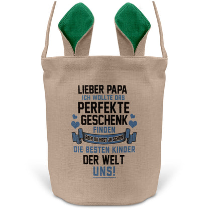 22Feels® Papa Osterkorb Vater mit Henkel Ostergeschenk Tragetasche Ostern Deko Osternest Körbchen Hasenohren (Beige/Grün)-Ostern Tragetasche-22Feels