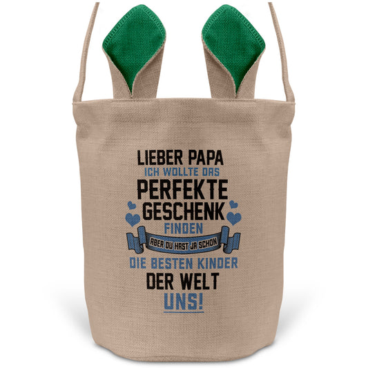 22Feels® Papa Osterkorb Vater mit Henkel Ostergeschenk Tragetasche Ostern Deko Osternest Körbchen Hasenohren (Beige/Grün)-Ostern Tragetasche-22Feels