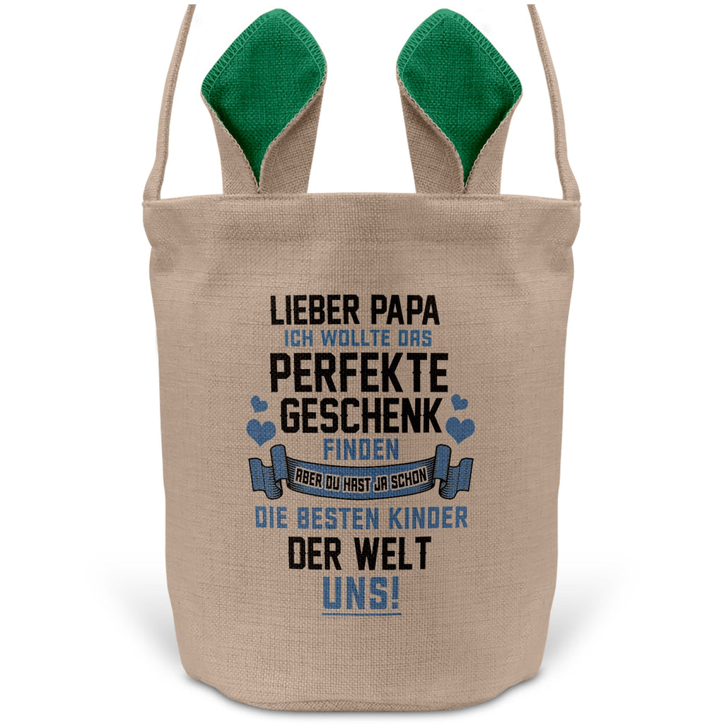 22Feels® Papa Osterkorb Vater mit Henkel Ostergeschenk Tragetasche Ostern Deko Osternest Körbchen Hasenohren (Beige/Grün)-Ostern Tragetasche-22Feels