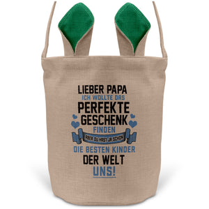 22Feels® Papa Osterkorb Vater mit Henkel Ostergeschenk Tragetasche Ostern Deko Osternest Körbchen Hasenohren (Beige/Grün)-Ostern Tragetasche-22Feels