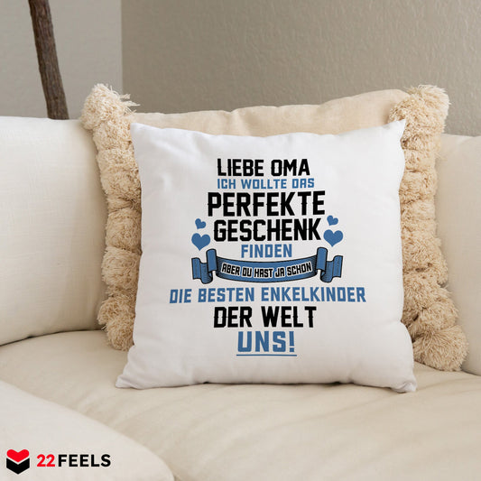 22Feels® Oma Geschenk - Kissen mit Spruch (Weiss 40x40cm)-Kissen Weiss 40x40-22Feels