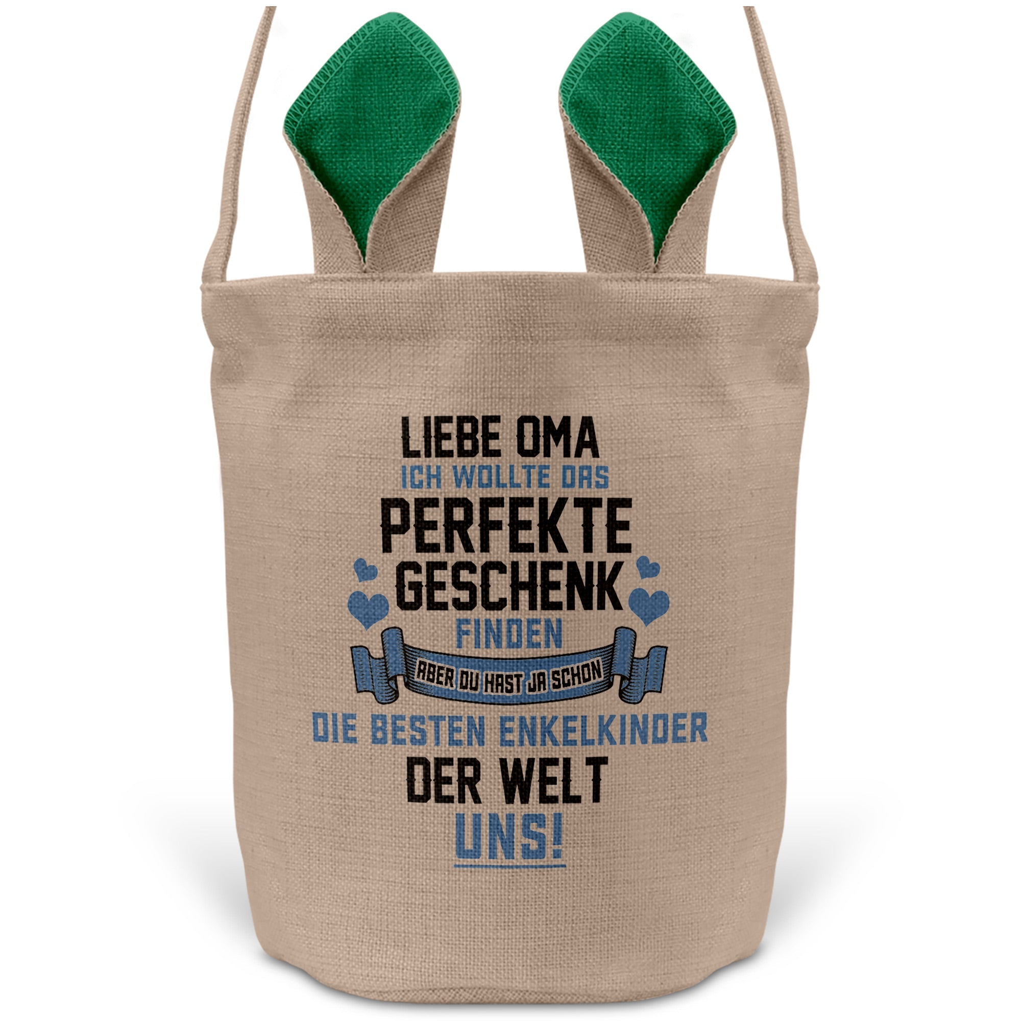 22Feels® Oma Grossmutter Osterkorb mit Henkel Ostergeschenk Tragetasche Ostern Deko Osternest Körbchen Hasenohren (Beige/Grün)-Ostern Tragetasche-22Feels