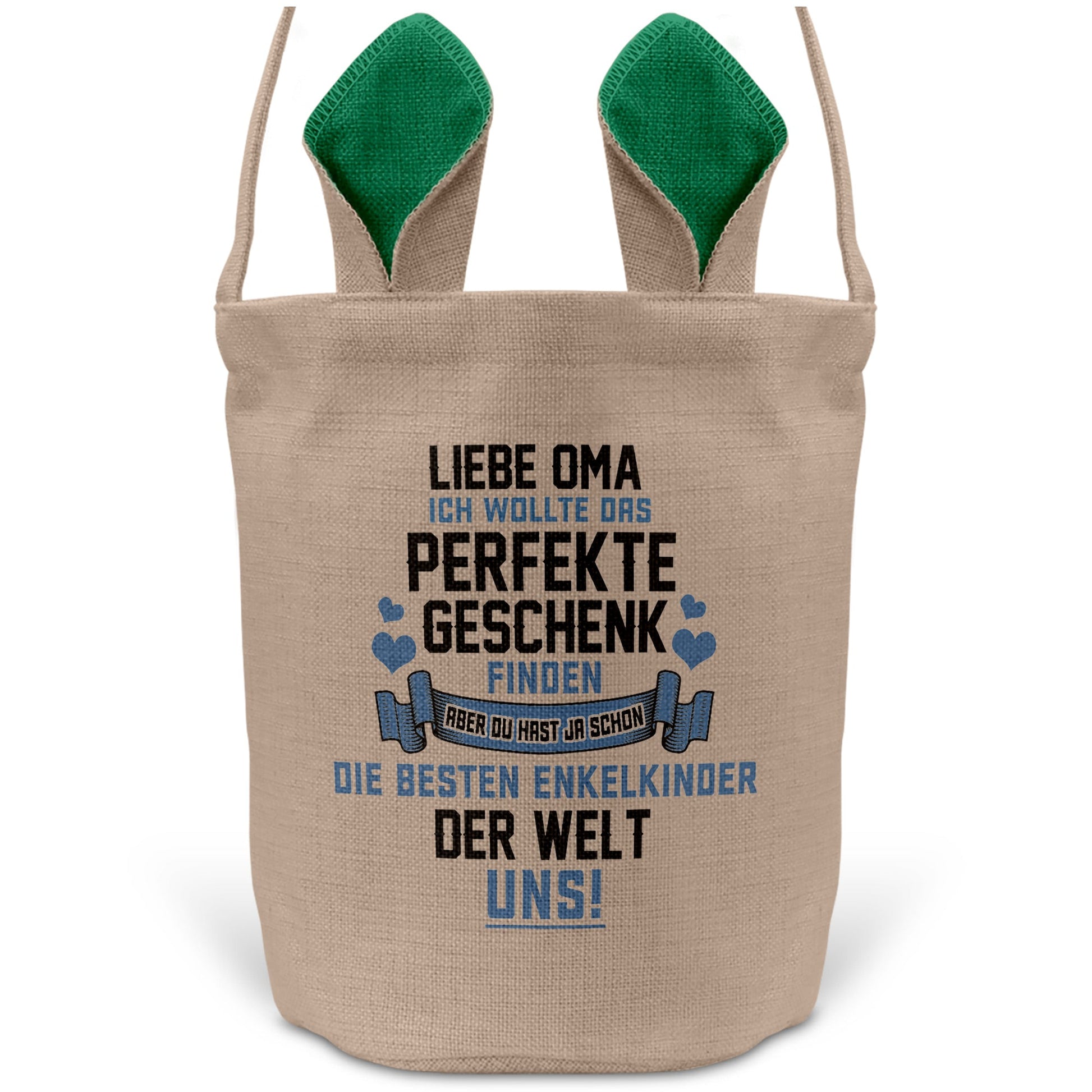 22Feels® Oma Grossmutter Osterkorb mit Henkel Ostergeschenk Tragetasche Ostern Deko Osternest Körbchen Hasenohren (Beige/Grün)-Ostern Tragetasche-22Feels