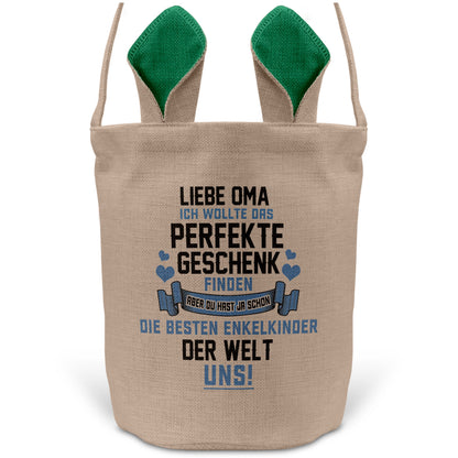 22Feels® Oma Grossmutter Osterkorb mit Henkel Ostergeschenk Tragetasche Ostern Deko Osternest Körbchen Hasenohren (Beige/Grün)-Ostern Tragetasche-22Feels