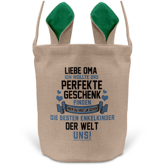 22Feels® Oma Grossmutter Osterkorb mit Henkel Ostergeschenk Tragetasche Ostern Deko Osternest Körbchen Hasenohren (Beige/Grün)-Ostern Tragetasche-22Feels