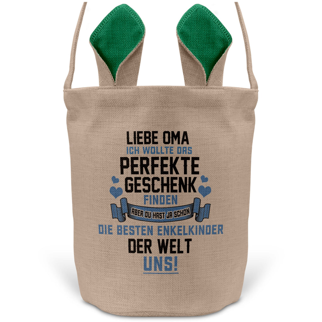 22Feels® Oma Grossmutter Osterkorb mit Henkel Ostergeschenk Tragetasche Ostern Deko Osternest Körbchen Hasenohren (Beige/Grün)-Ostern Tragetasche-22Feels