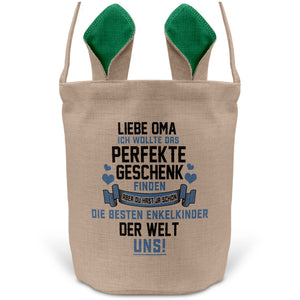 22Feels® Oma Grossmutter Osterkorb mit Henkel Ostergeschenk Tragetasche Ostern Deko Osternest Körbchen Hasenohren (Beige/Grün)-Ostern Tragetasche-22Feels