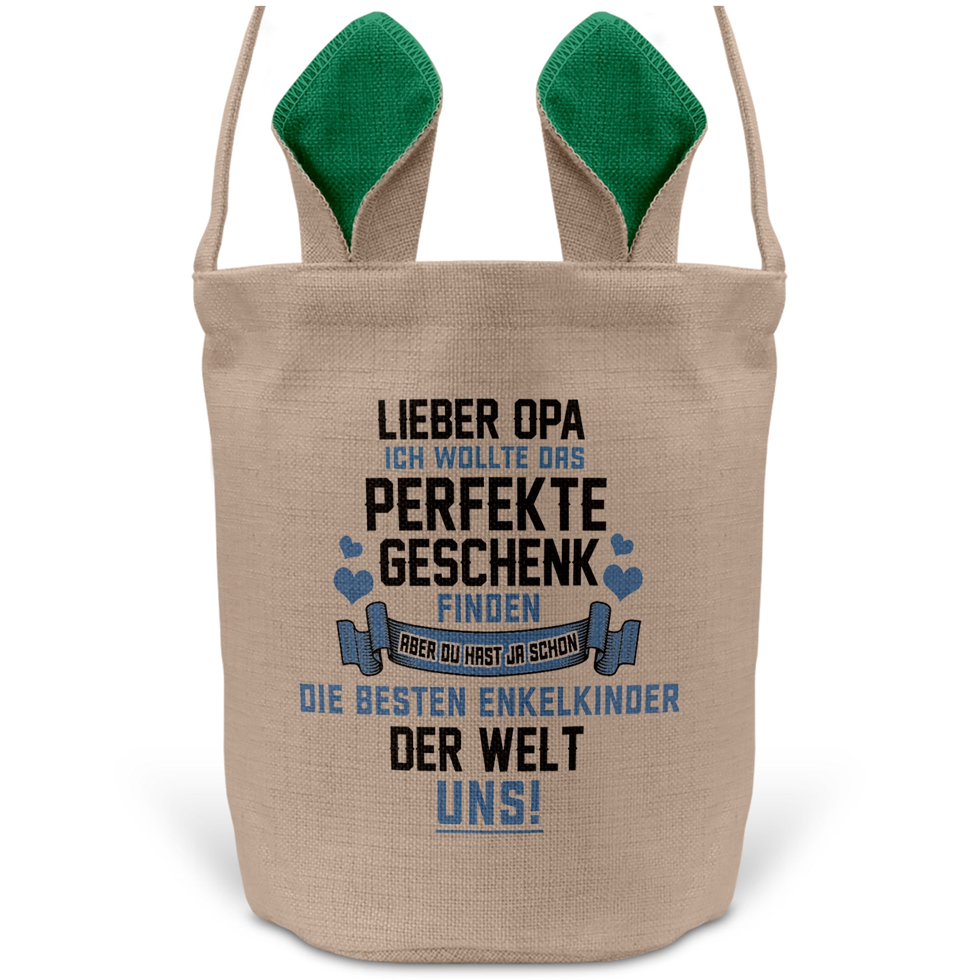 22Feels® Opa Grossvater Osterkorb mit Henkel Ostergeschenk Tragetasche Ostern Deko Osternest Körbchen Hasenohren (Beige/Grün)-Ostern Tragetasche-22Feels