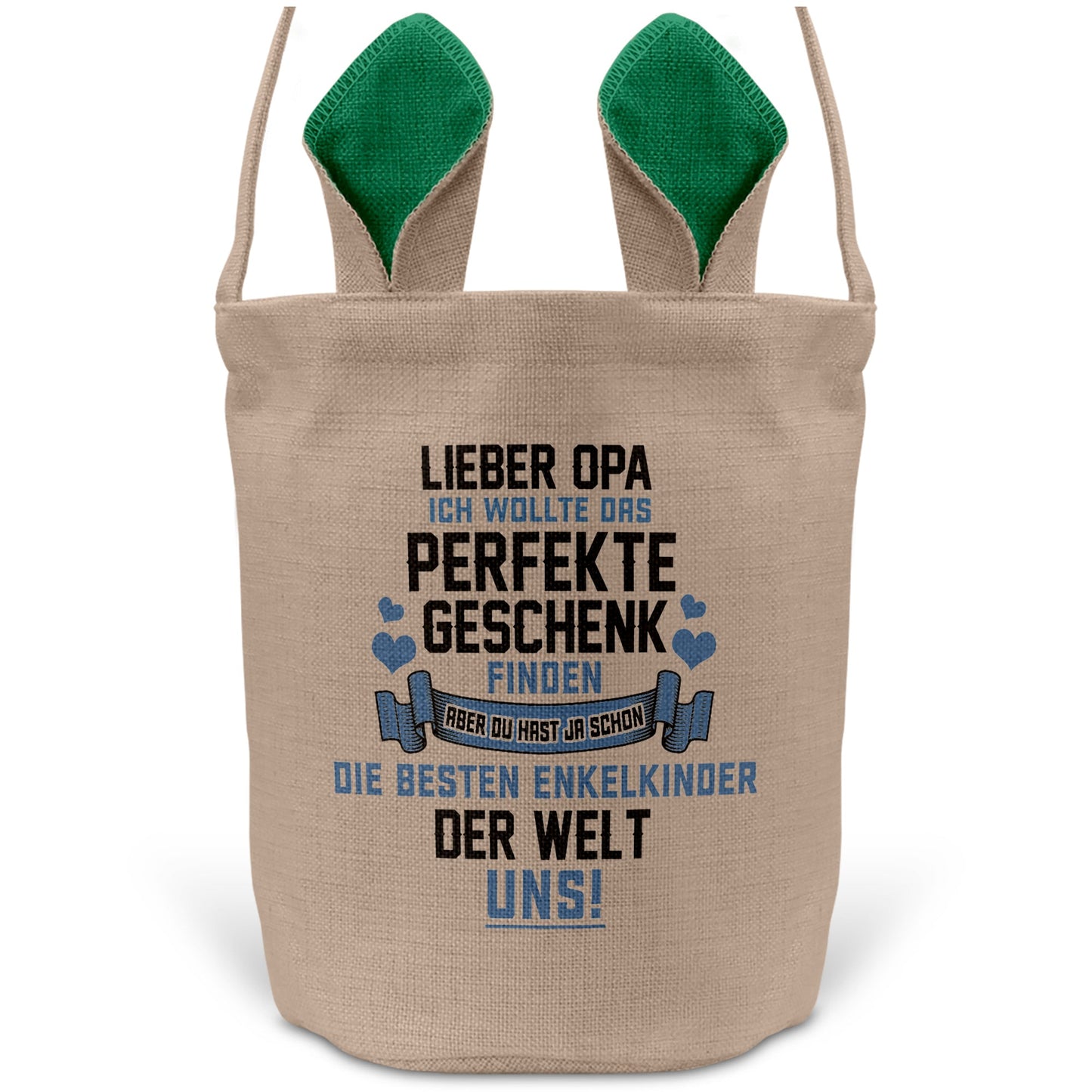 22Feels® Opa Grossvater Osterkorb mit Henkel Ostergeschenk Tragetasche Ostern Deko Osternest Körbchen Hasenohren (Beige/Grün)-Ostern Tragetasche-22Feels