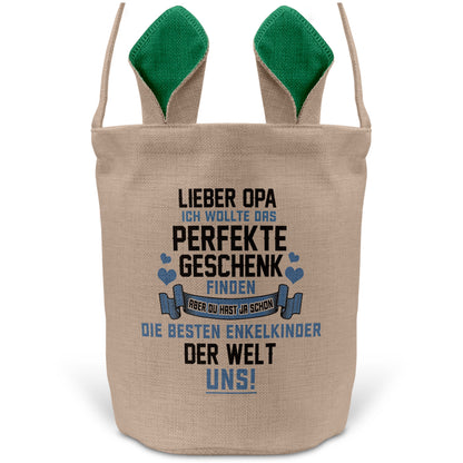 22Feels® Opa Grossvater Osterkorb mit Henkel Ostergeschenk Tragetasche Ostern Deko Osternest Körbchen Hasenohren (Beige/Grün)-Ostern Tragetasche-22Feels