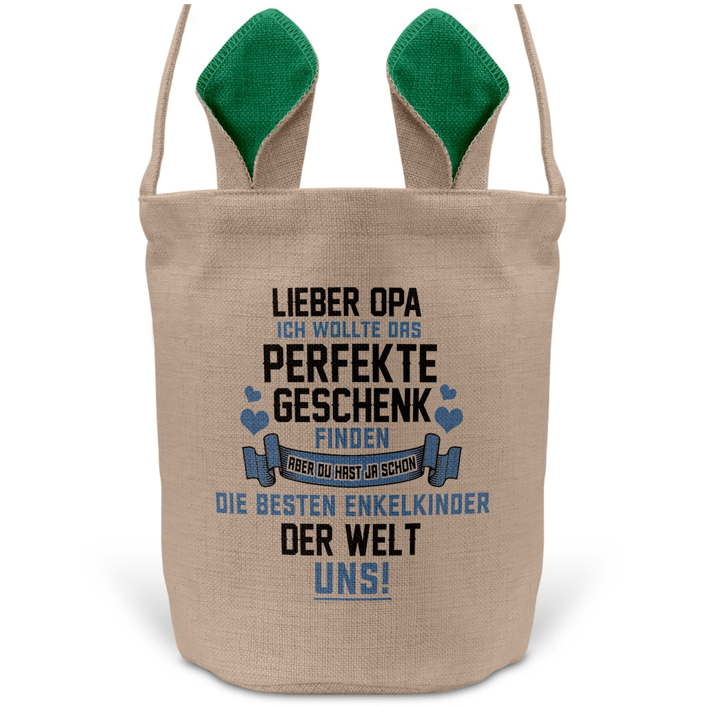 22Feels® Opa Grossvater Osterkorb mit Henkel Ostergeschenk Tragetasche Ostern Deko Osternest Körbchen Hasenohren (Beige/Grün)-Ostern Tragetasche-22Feels