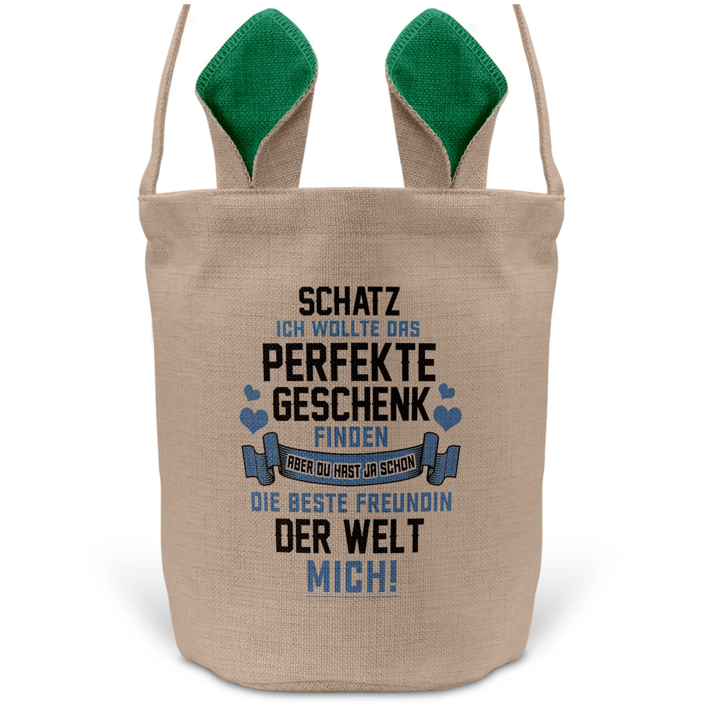 22Feels® Freund Paar Osterkorb mit Henkel Ostergeschenk Tragetasche Ostern Deko Osternest Körbchen Hasenohren (Beige/Grün)-Ostern Tragetasche-22Feels
