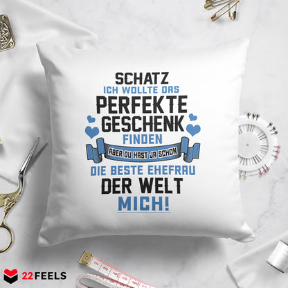 22Feels® Ehemann Geschenk zum Hochzeitstag, Valentinstag etc. - Kissen mit Spruch (Weiss 40x40cm)-Kissen Weiss 40x40-22Feels
