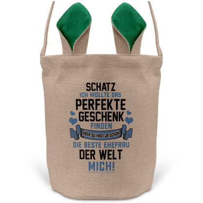 22Feels® Ehemann Osterkorb mit Henkel Ostergeschenk Tragetasche Ostern Deko Osternest Körbchen Hasenohren (Beige/Grün)-Ostern Tragetasche-22Feels
