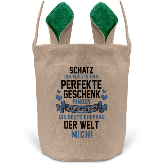 22Feels® Ehemann Osterkorb mit Henkel Ostergeschenk Tragetasche Ostern Deko Osternest Körbchen Hasenohren (Beige/Grün)-Ostern Tragetasche-22Feels