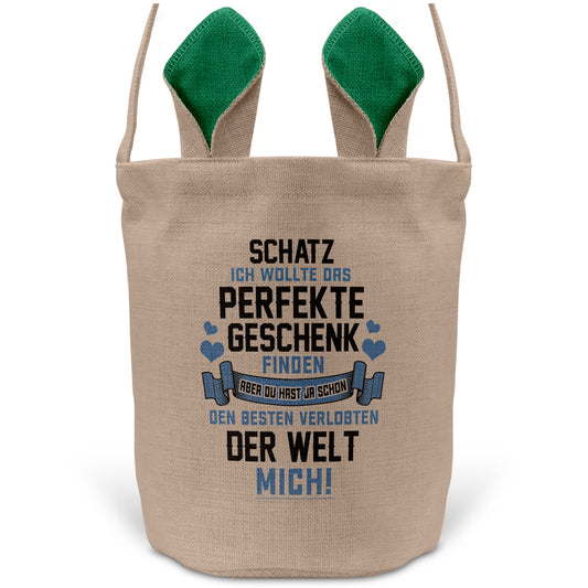 22Feels® Verlobte Frauen Osterkorb mit Henkel Ostergeschenk Tragetasche Ostern Deko Osternest Körbchen Hasenohren (Beige/Grün)-Ostern Tragetasche-22Feels