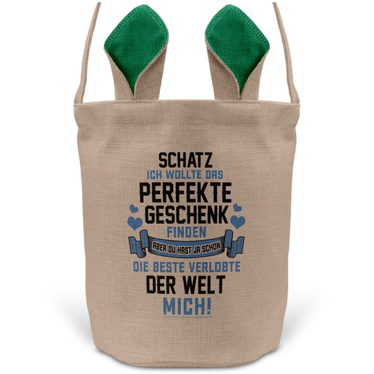 22Feels® Verlobter Männer Osterkorb mit Henkel Ostergeschenk Tragetasche Ostern Deko Osternest Körbchen Hasenohren (Beige/Grün)-Ostern Tragetasche-22Feels