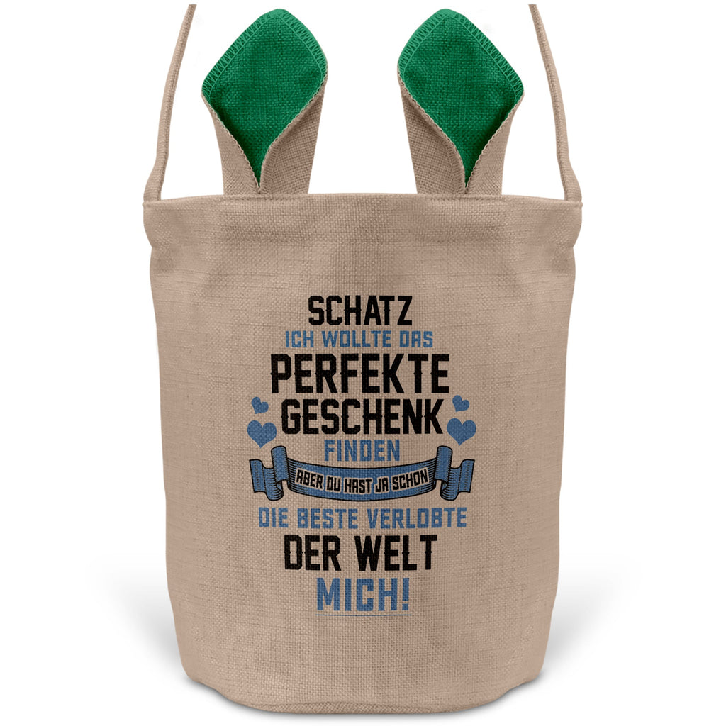 22Feels® Verlobter Männer Osterkorb mit Henkel Ostergeschenk Tragetasche Ostern Deko Osternest Körbchen Hasenohren (Beige/Grün)-Ostern Tragetasche-22Feels