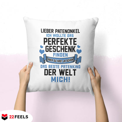 22Feels® Patenonkel Geschenk - Kissen mit Spruch (Weiss 40x40cm)-Kissen Weiss 40x40-22Feels