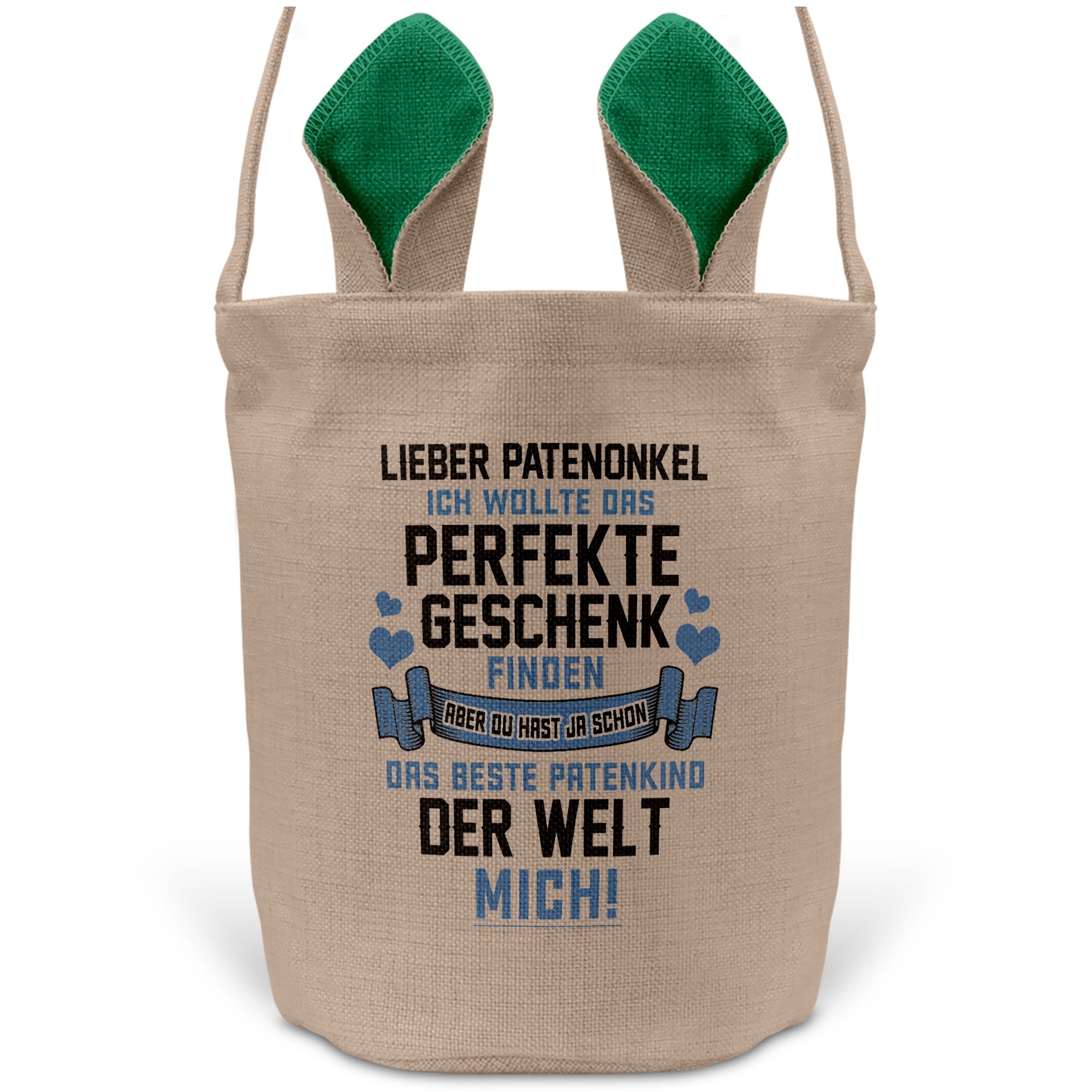 22Feels® Patenonkel Pate Osterkorb mit Henkel Ostergeschenk Tragetasche Ostern Deko Osternest Körbchen Hasenohren (Beige/Grün)-Ostern Tragetasche-22Feels