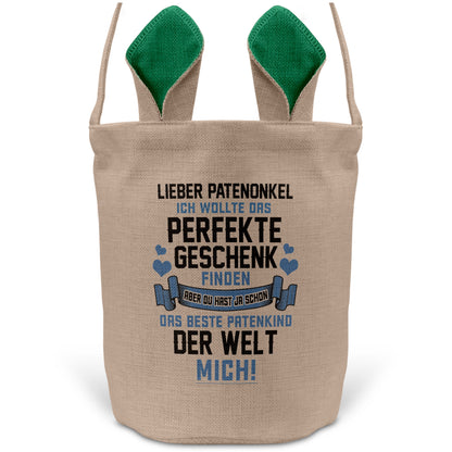 22Feels® Patenonkel Pate Osterkorb mit Henkel Ostergeschenk Tragetasche Ostern Deko Osternest Körbchen Hasenohren (Beige/Grün)-Ostern Tragetasche-22Feels