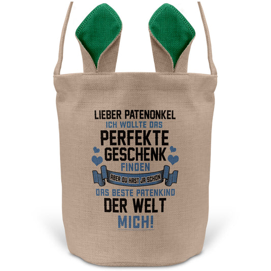 22Feels® Patenonkel Pate Osterkorb mit Henkel Ostergeschenk Tragetasche Ostern Deko Osternest Körbchen Hasenohren (Beige/Grün)-Ostern Tragetasche-22Feels