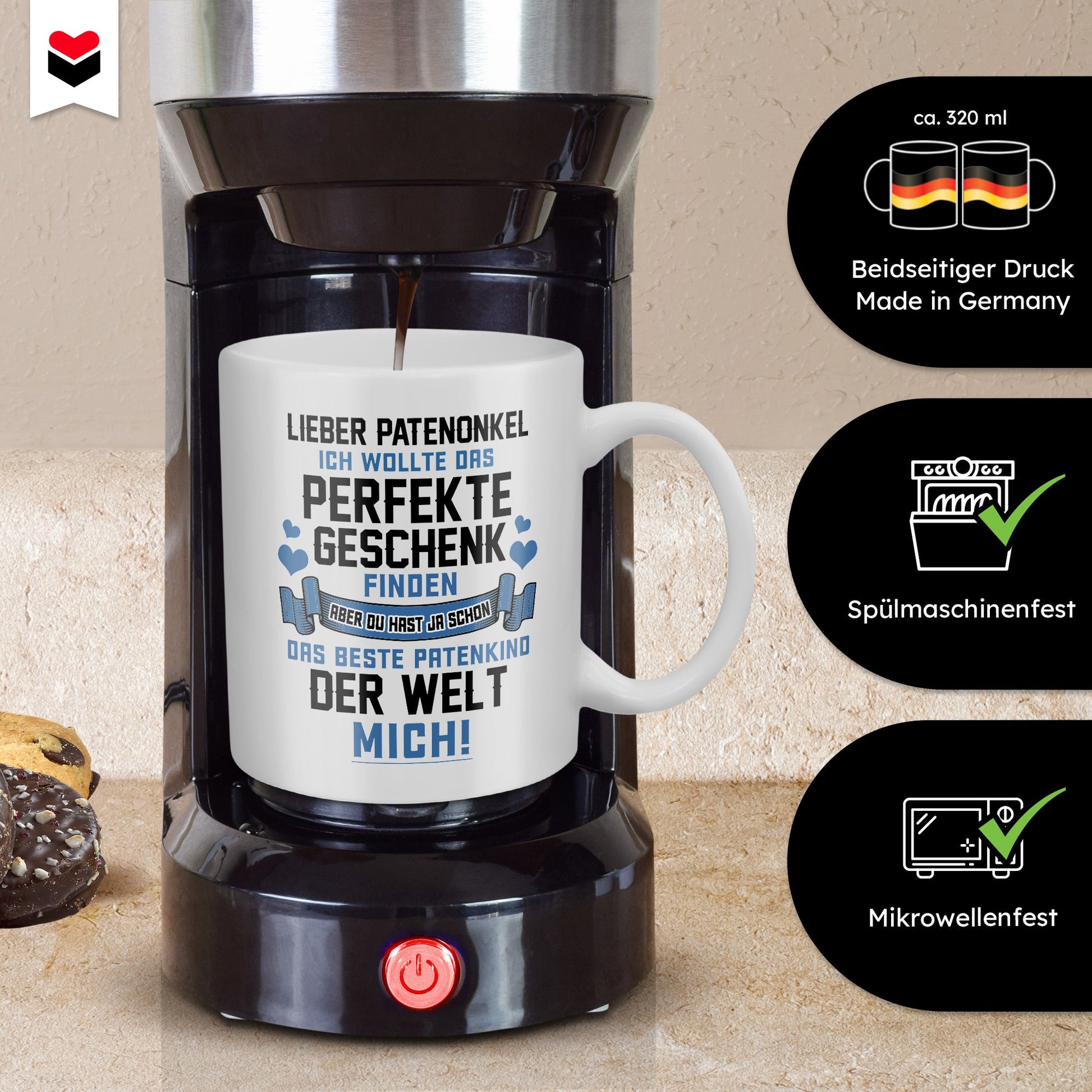 22Feels® Patenonkel Geschenk - Tasse mit Spruch: Das Perfekte Geschenk (Weiss, 320ml)-Weisse Tasse 320ml-22Feels