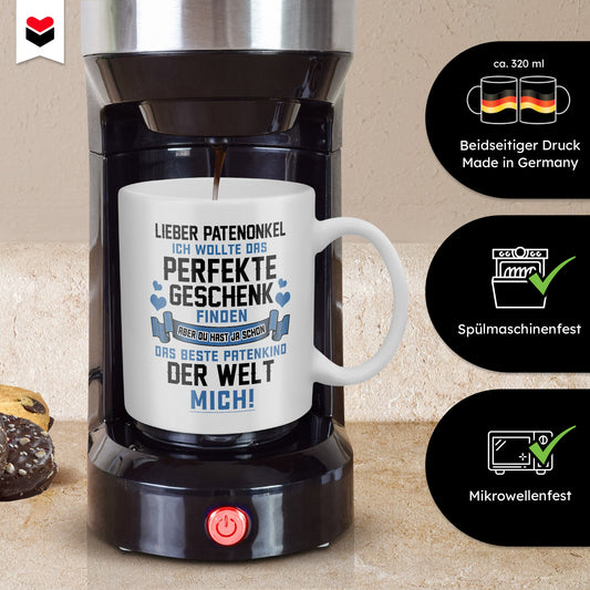 22Feels® Patenonkel Geschenk - Tasse mit Spruch: Das Perfekte Geschenk (Weiss, 320ml)-Weisse Tasse 320ml-22Feels