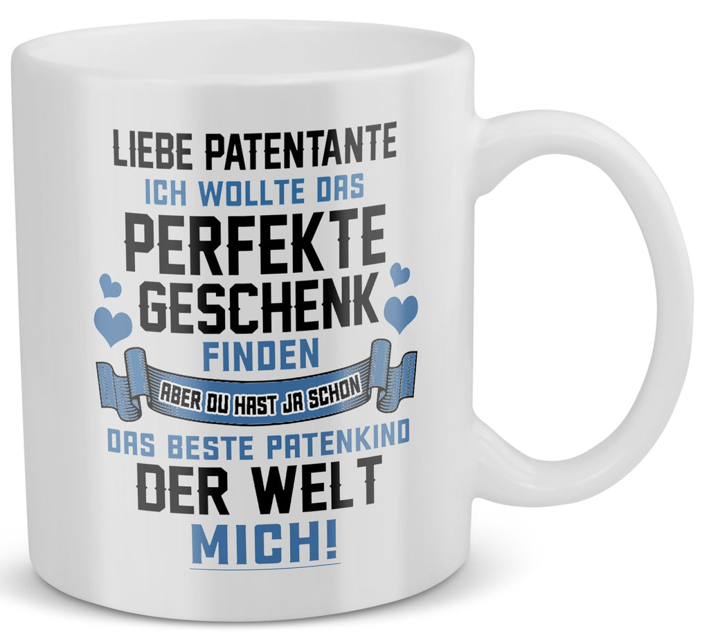 22Feels® Patentante Geschenk - Tasse mit Spruch: Das Perfekte Geschenk (Weiss, 320ml)-Weisse Tasse 320ml-22Feels