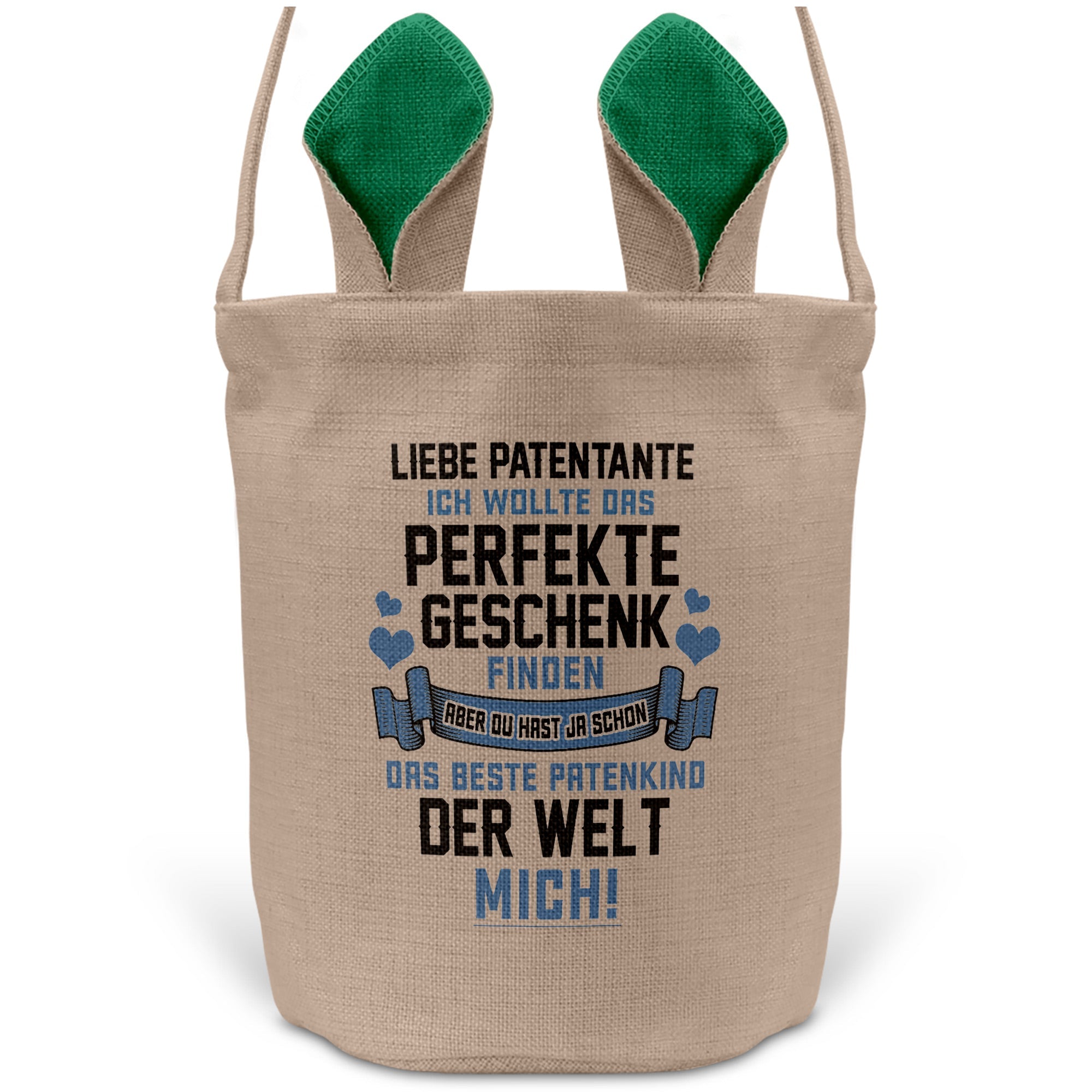 22Feels® Patentante Patin Osterkorb mit Henkel Ostergeschenk Tragetasche Ostern Deko Osternest Körbchen Hasenohren (Beige/Grün)-Ostern Tragetasche-22Feels