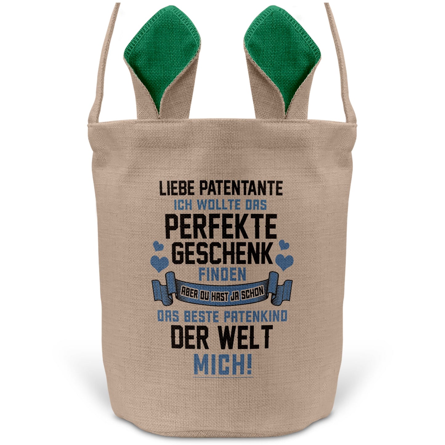 22Feels® Patentante Patin Osterkorb mit Henkel Ostergeschenk Tragetasche Ostern Deko Osternest Körbchen Hasenohren (Beige/Grün)-Ostern Tragetasche-22Feels