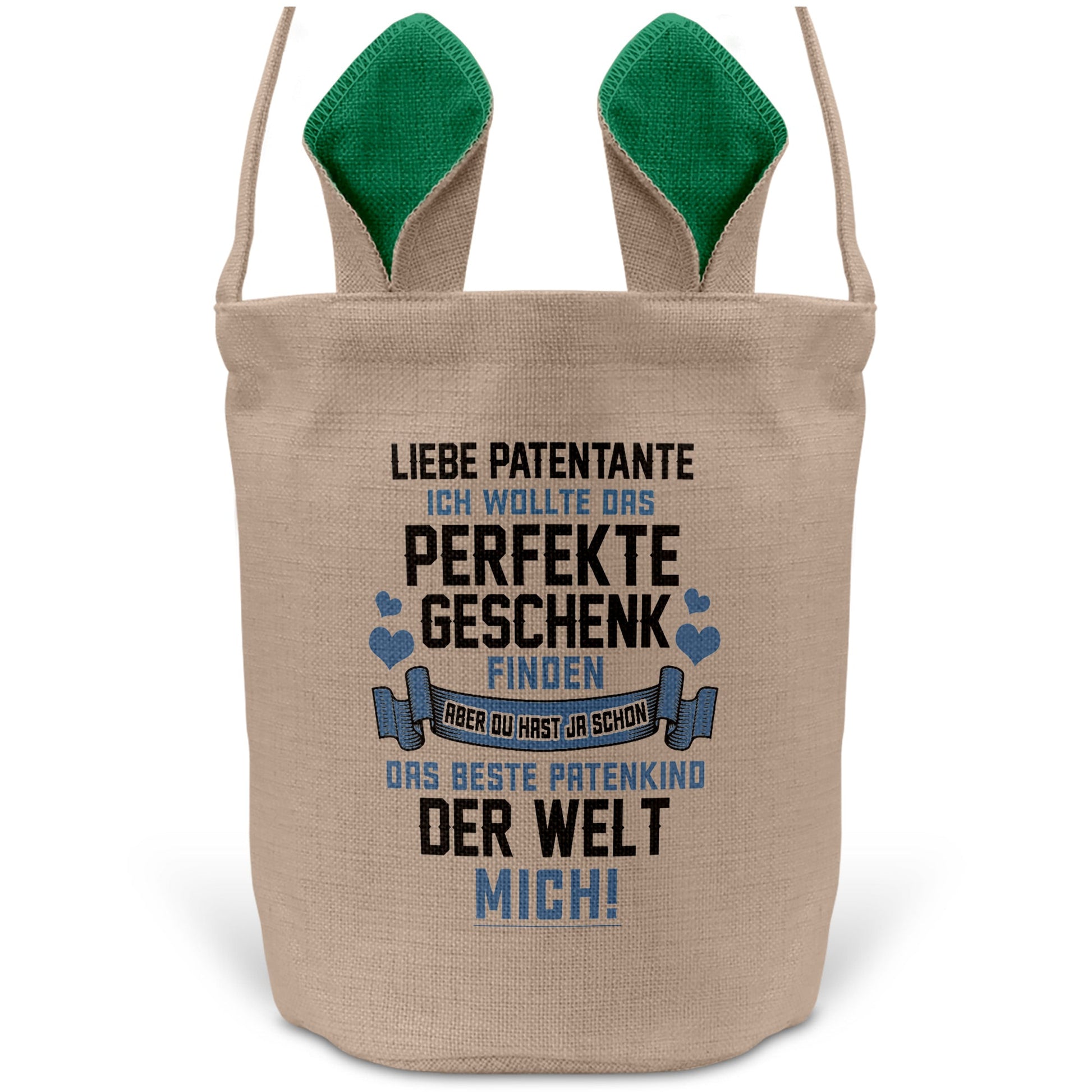 22Feels® Patentante Patin Osterkorb mit Henkel Ostergeschenk Tragetasche Ostern Deko Osternest Körbchen Hasenohren (Beige/Grün)-Ostern Tragetasche-22Feels