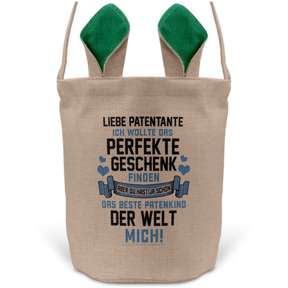 22Feels® Patentante Patin Osterkorb mit Henkel Ostergeschenk Tragetasche Ostern Deko Osternest Körbchen Hasenohren (Beige/Grün)-Ostern Tragetasche-22Feels
