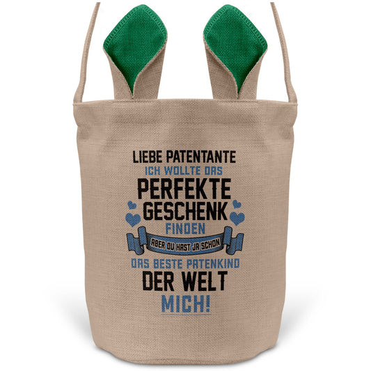 22Feels® Patentante Patin Osterkorb mit Henkel Ostergeschenk Tragetasche Ostern Deko Osternest Körbchen Hasenohren (Beige/Grün)-Ostern Tragetasche-22Feels