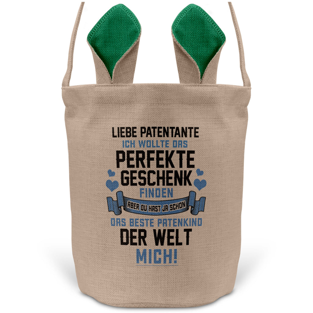 22Feels® Patentante Patin Osterkorb mit Henkel Ostergeschenk Tragetasche Ostern Deko Osternest Körbchen Hasenohren (Beige/Grün)-Ostern Tragetasche-22Feels